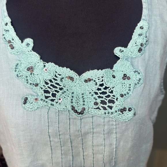 Rafaella Green Lace Linen Tank Top Size M - Picture 2 of 5